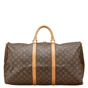 Louis Vuitton Monogram Keepall Boston Travel Bag Brown Leather